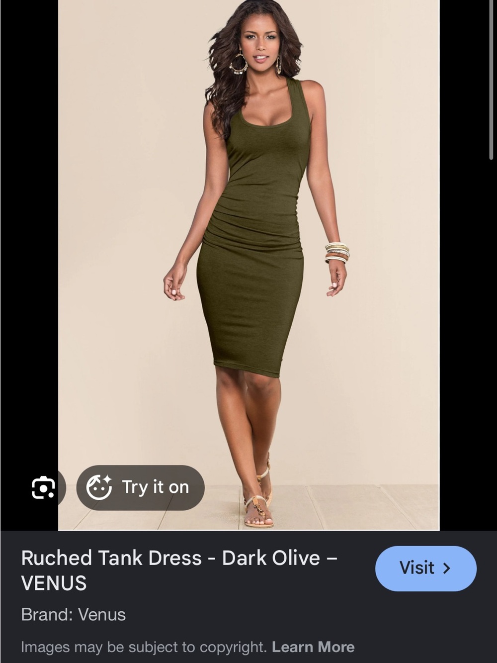 Venus BLACK Ruched Tank Dress, Size Medium